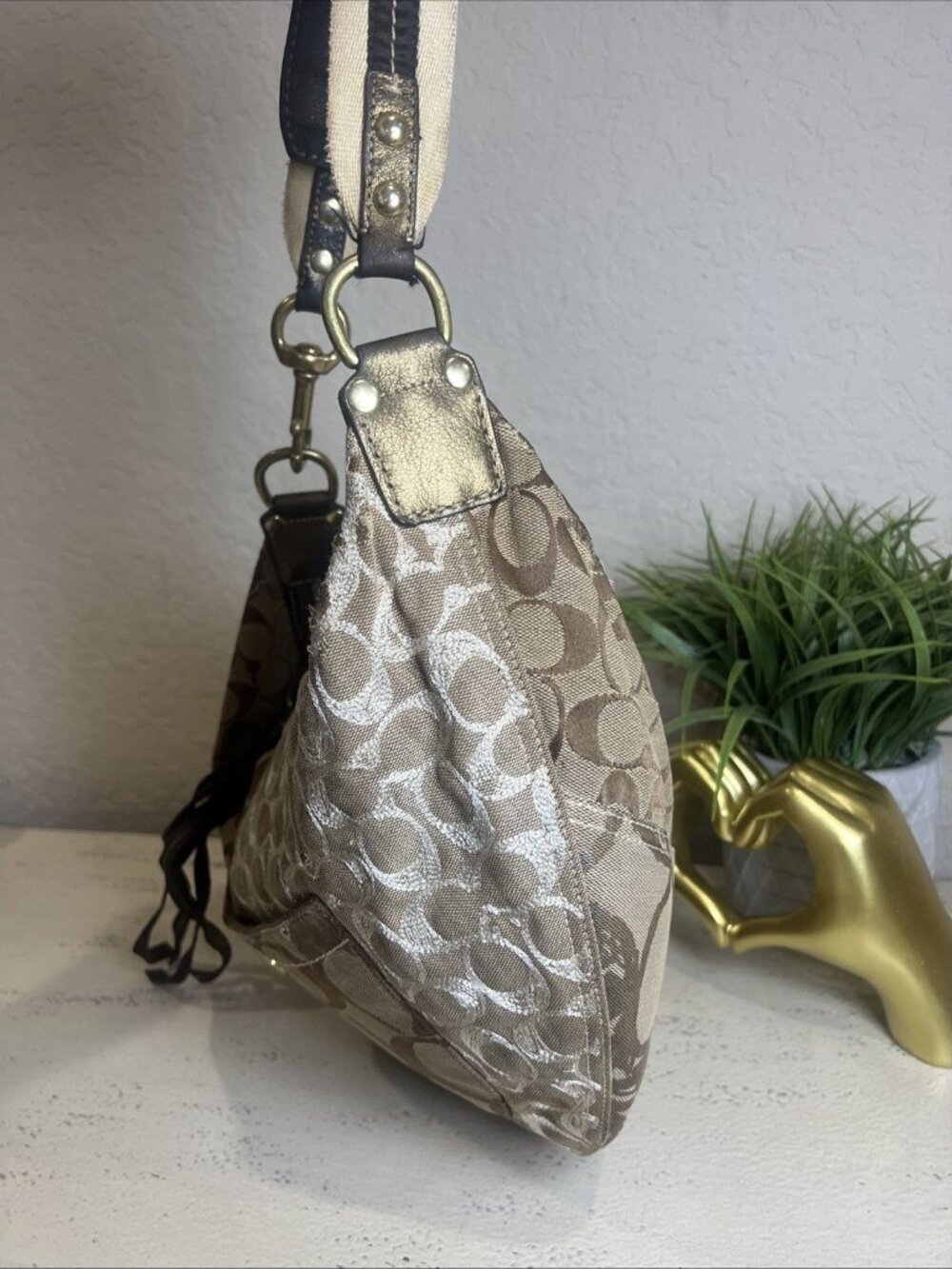 Vintage Coach (2006) Brown Patchwork Signature Hobo Shoulder Bag Y2K Retro Boho - Picture 4 of 16